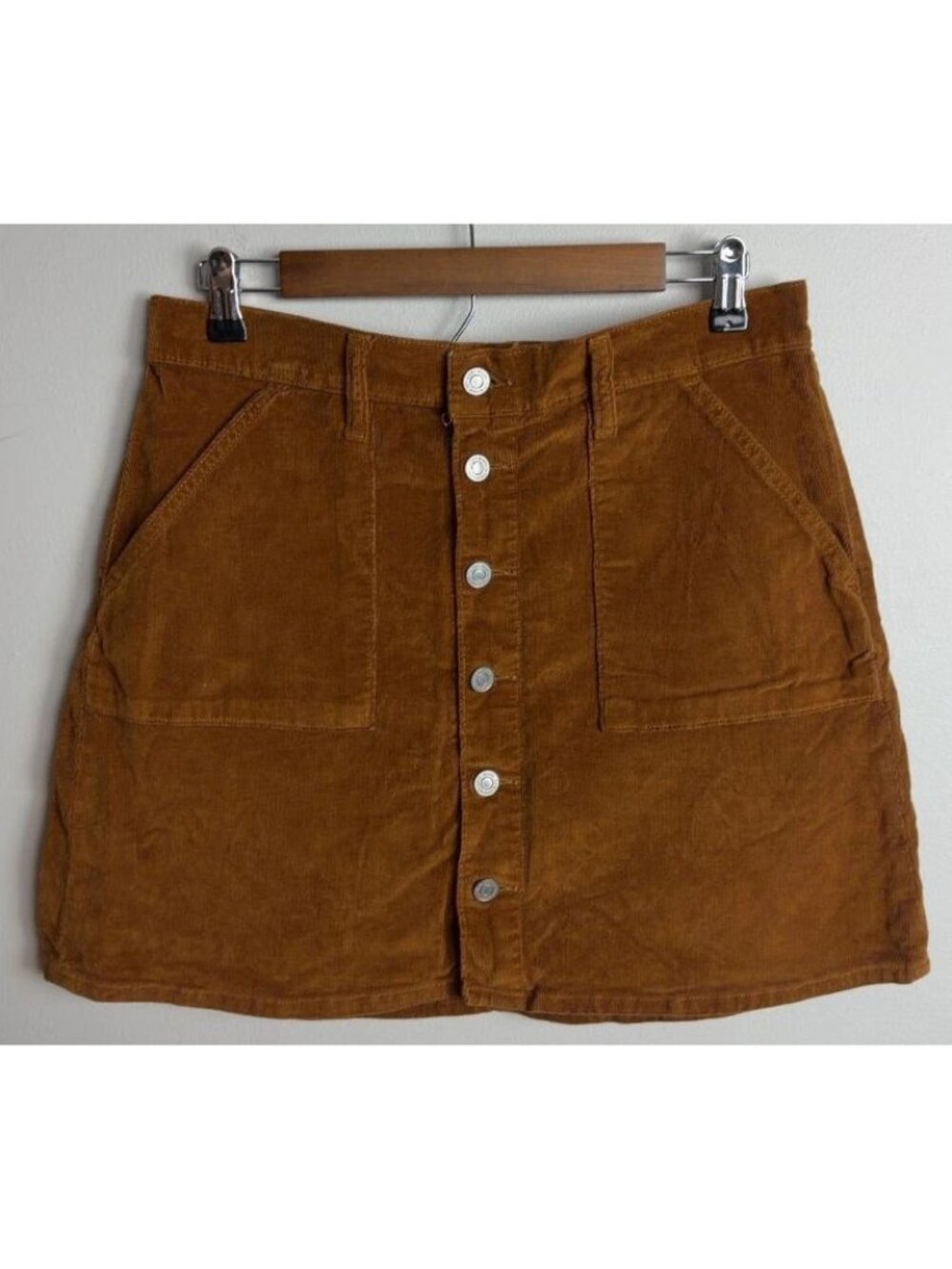 Lucky Brand Brown Corduroy Button Front Mini Skirt Two Pocket Casual Size 8/29